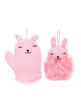 Pink Rabbit Bath Set (Bath Glove + Bath Sponge)