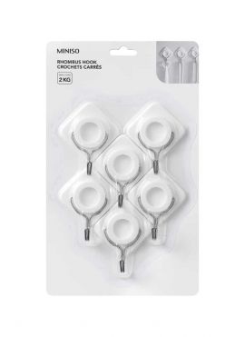 Rhombus Hook with Strong Adhesiveness 6pcs (White)