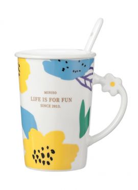 Floral Series Ceramic Mug with Cover and Spoon 360mL