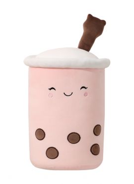 Beverages Series Pillow Little Bear Milk Tea with Straw(Pink)