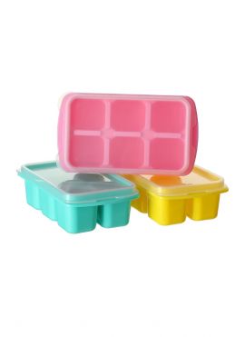 Colorful Compact 6-Ice Cube Tray with Lid,3 Pack