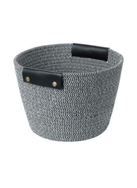 Cotton Rope Storage Basket with Handle, L(Black & White)