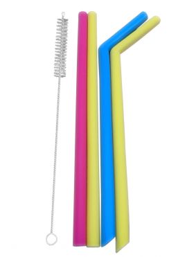 Colorful Silicone Straws with Brush , 5 pcs