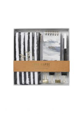 Stationery Set (Pencil Case, Wire-bound Book, Binder Clips, Black Ballpoint Pen 1.0mm)