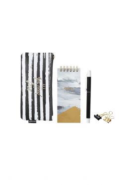 Stationery Set (Pencil Case, Wire-bound Book, Binder Clips, Black Ballpoint Pen 1.0mm)