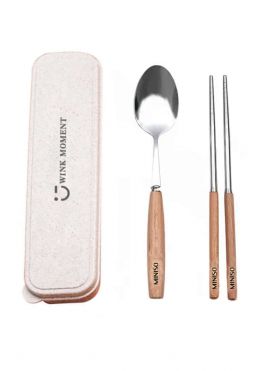 Wood Grain Stainless Steel Flatware Set (Spoon & Chopsticks)