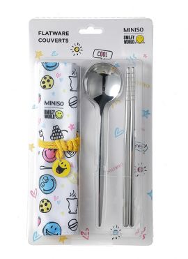 SmileyWorld Collection Flatware Set with Storage Bag (Spoon + Chopsticks)