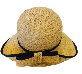 Soft Round Top Bowknot Straw Hat (Khaki)